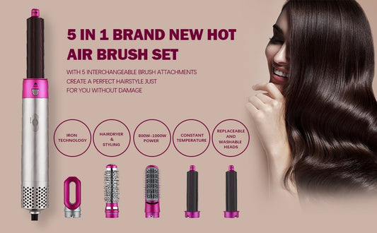 5-in-1 Hair Styler Hot Air Brush Dryer Comb